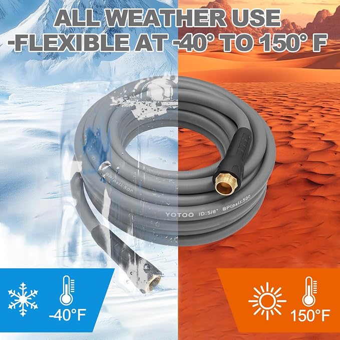 YOTOO Heavy Duty Hybrid Short Garden Hose, Lead in Water Hose 5/8-Inch by 6-Feet 150 PSI, Kink Resistant, All-Weather Flexible with Swivel Grip Handle and 3/4" GHT Solid Brass Fittings, Gray