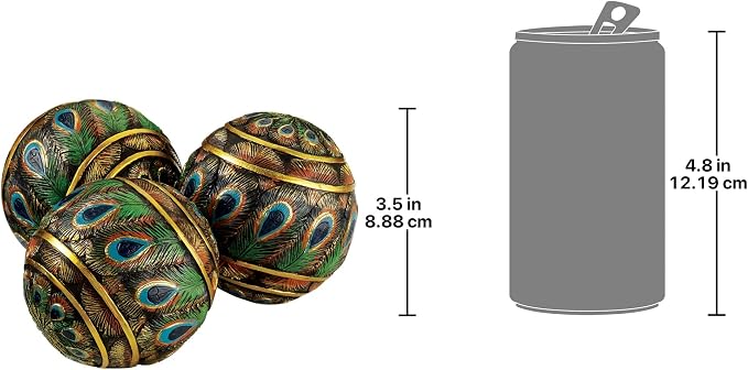 Design Toscano Peacock-Feathered Orbs Decorative Accent Balls: Set of Three