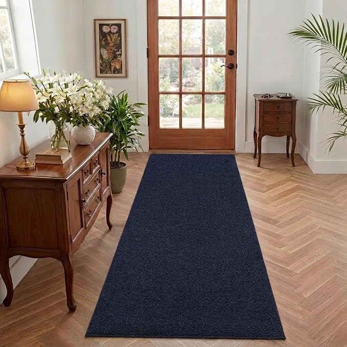 Garvee 2x6 Kitchen Runner Rugs Non Skid Washable Modern Textured Rug, Navy | Neutral Solid Color Non Shedding Low Pile Stain Resistant Weaving Mats for Entryway Hallway Bedroom Laundry Room Bathroom