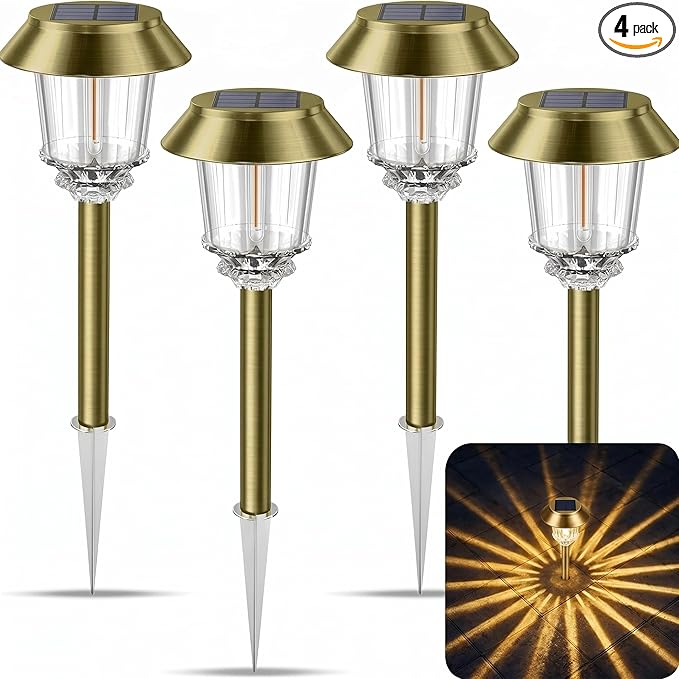 XMCOSY+ Solar Pathway Lights Outdoor - 4 Pack Auto On/Off 10-40 LM Dimmable Waterproof Outdoor Solar Lights for Yard Pathway Garden Driveway Walkway (Bronze)