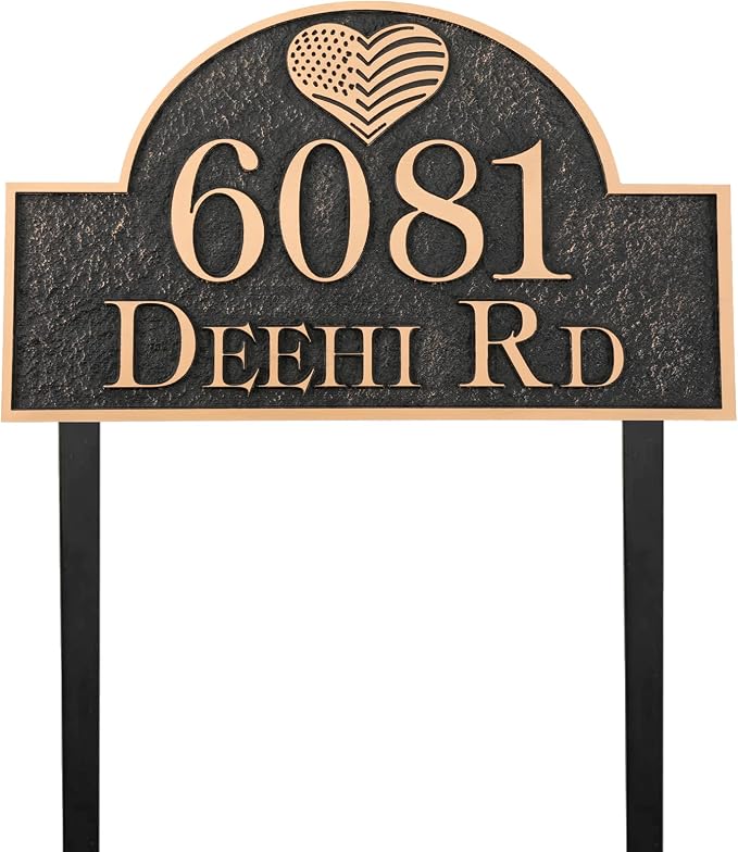 Address Sign Large LAWN MOUNTED - 12'' x 6.4'' Personalized Address Plaque,House Number Sign Plate for Yard,Lawn,Ground,Garden,Drive Way,House Address Numbers for Outside with 2 Metal Stakes