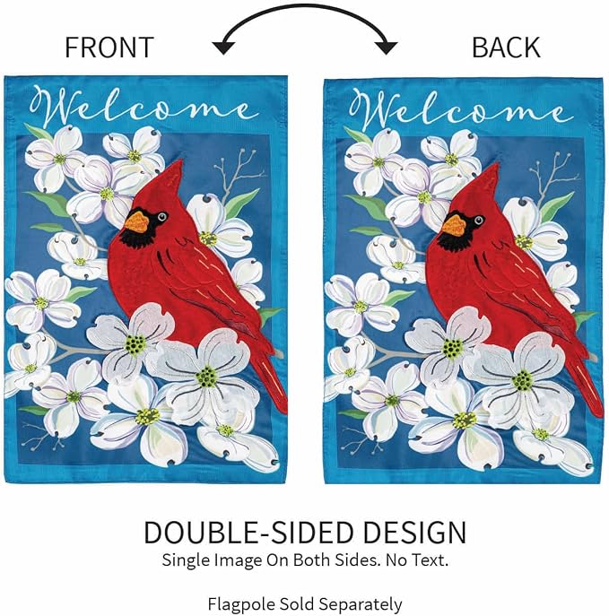 Evergreen Flag Spring Dogwood Cardinal Applique Garden 12x18 double sided | Small Garden Flags For Outside | Welcome Spring Flag Décor for Yards and Gardens