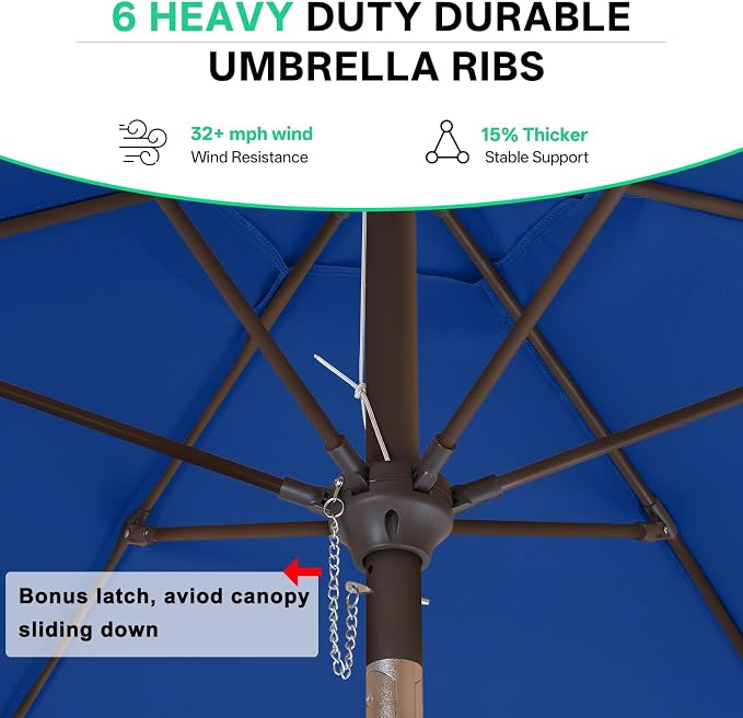 ABCCANOPY 7.5ft Scalloped Patio Umbrella, Outdoor Table Umbrella with Tilt and Crank, Fiberglass Ribs Deck Umbrella for Patio, Pool, Garden, Picnic (Blue)