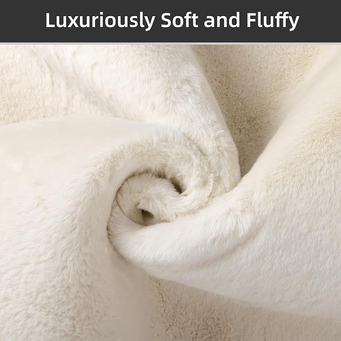 SHACOS 5x7 Ultra Soft Faux Rabbit Fur Area Rug, Non Slip Machine Washable Living Room Rugs, Fluffy Cozy Indoor Modern Carpet for Bedroom Dining Room Table Kids Room Dorm Floor Mats, Cream