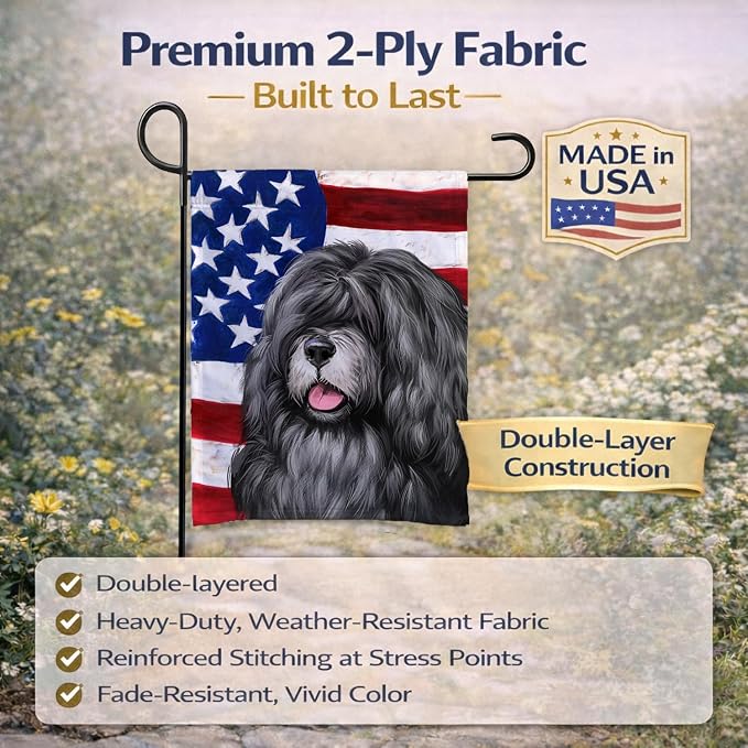 Caroline's Treasures CK6475GF Portuguese Sheepdog American Flag Garden Flag Mailbox Flag Decorative Yard Flag Banner Outside Patio Artwork Yard Flower Beds, Garden Size, Multicolor