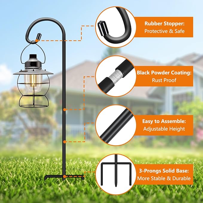 Gtongoko 24 Inch Shepherd Hooks for Outdoor 2 Pack,Garden Hooks for Hanging Plants, Lanterns, Solar Lights, Mason Jars & Wedding Decor, Matte Black Decorative Shepherd’s Hooks