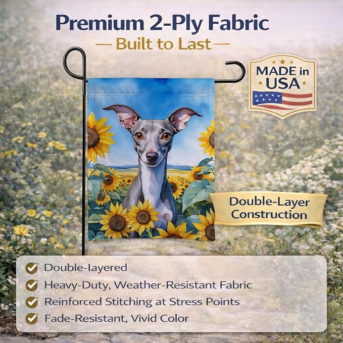 Caroline's Treasures DAC6101GF Italian Greyhound in Sunflowers Garden Flag Mailbox Flag Decorative Yard Flag Banner Outside Patio Artwork Yard Flower Beds, Garden Size, Multicolor