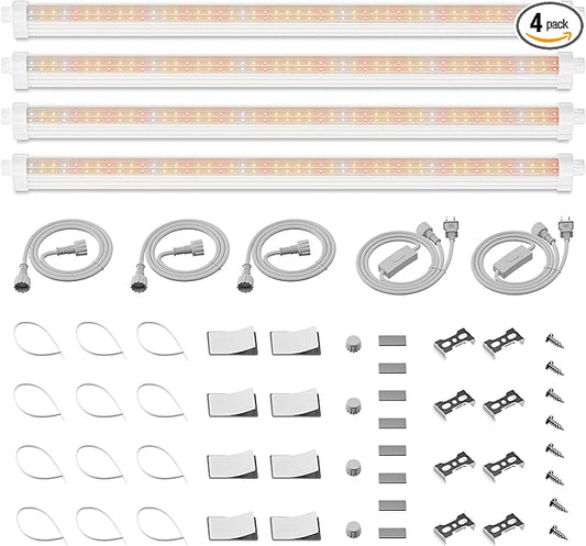 Spider Farmer 2FT T5 LED Grow Lights for Indoor Plants, 5000K 3000K 660nm Full Spectrum 80W (4x20W), IP65 Waterproof Linkable LED Plant Light Strips, 4-Pack for Seed Starting Hydroponics