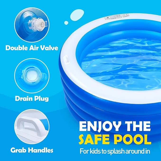 Blow Up Pool, 72" X 30" Round Inflatable Swimming Pool, Kids Pool Inflatable, Kiddie Baby Swimming Pool for Backyard