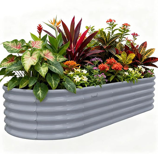 8x3x1.5ft Galvanized Raised Garden Bed, 18" Tall Metal Raised Beds for Gardening, Large Planters Boxes for Outdoor Plants Vegetables, Flowers, Herbs & Tomatoes, Above Ground Garden Beds Kit, Grey
