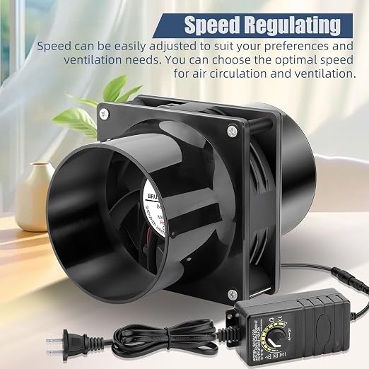 120mm x 38mm 4 Inch Duct Booster Small 12V Exhaust Fan | AC Variable Controller for DIY Paint/Dryer/Smoker/Growtent/3D Laser/Solder Fume Extractor