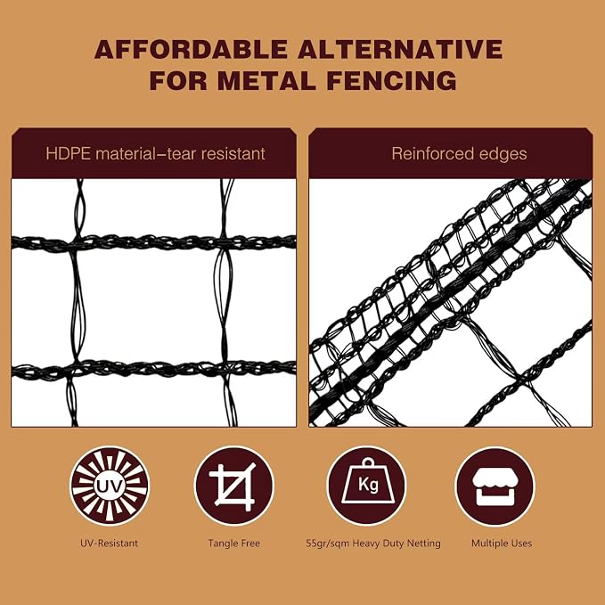 Plastic Mesh Fence Deer Fencing 4x25ft,Reinforced Edges,55gsm Heavy Duty Temporary Fence,Ideal for Garden Netting,Animal Barrier,Safety Netting, Fruit Plant Protection, Black