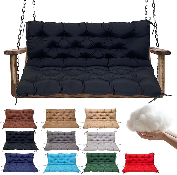 Swing Replacement Cushions for Outdoor: 2-3 Seater Waterproof Porch Bench Cushion with Backrest and Ties - 4" Thick Swing Cushion for Garden Patio Backyard Loveseat