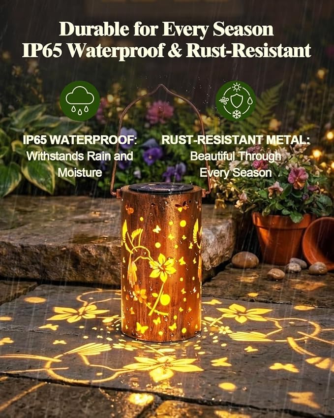 DIBIEECN 4 Pack Hummingbird Solar Lanterns Outdoor Waterproof, Patio Decor | Metal Hanging Lights, IP65 Waterproof, LED Decorative Lantern, Patio & Backyard, Birthday Gifts for Women, Mom & Grandma