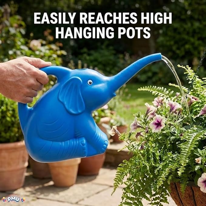 PMU 6Pcs 2-Quart Elephant Watering Can – Durable Plastic Garden Watering Can for Indoor & Outdoor Plants, Easy-Pour Spout, Large Water Pot, Blue