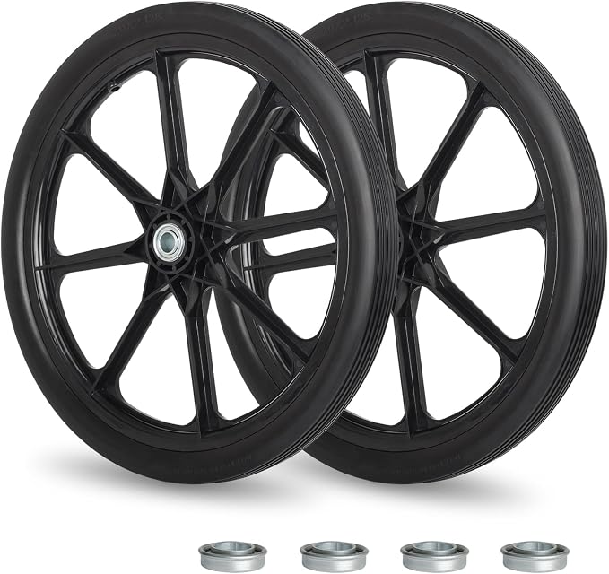 GICOOL 20" Flat Free Tire and Wheel, with 3/4" & 5/8" Bearing, 2.45" Centered Hub, Replacement Wheel For Rubbermaid Wheelbarrow, Garden Yard Cart, 2 Pcs