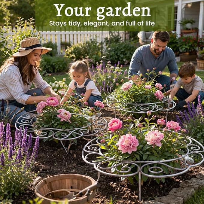 Plant Support,Decorative Metal Plant Support Ring, Heavy Duty Garden Plant Support Stake, Rustproof Flower Support Cage, Outdoor Plant Holder for Upright Growth and Protection (S)