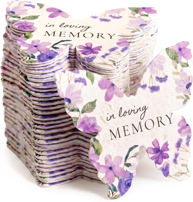 50pcs in Loving Memory Butterfly Memorial Gift Tags – Plantable & Writable Wildflower, for Funeral Favors, Sympathy Gifts for Loss of Father and Mother Gifts