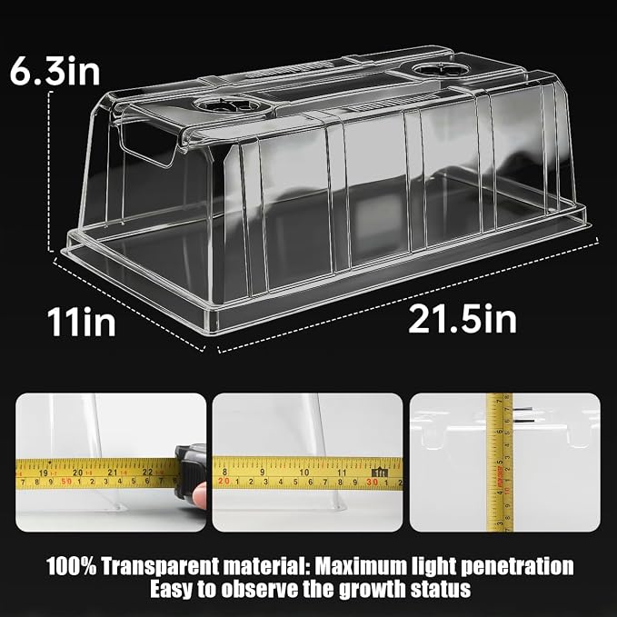 RooTrimmer 10 Pack 6.3" Tall Humidity Domes for 1020 Trays, Extra Strength Seed Starter Covers with 2 Adjustable Vents, Clear Plastic Propagation Cloning Lids for Germination & Microgreens, BPA-Free