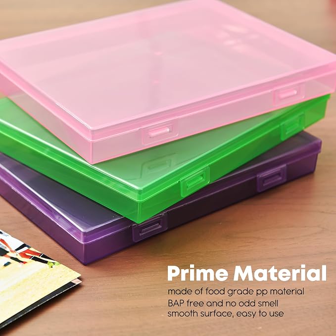 ALINK Photo Storage Box 5" x 7" with Handle, 18 pcs Inner Photo Container Organizer and Craft Keeper, Portable Picture Case with Label for Arts, Crafts, Sewing, Stickers, Office Supplies - Colored