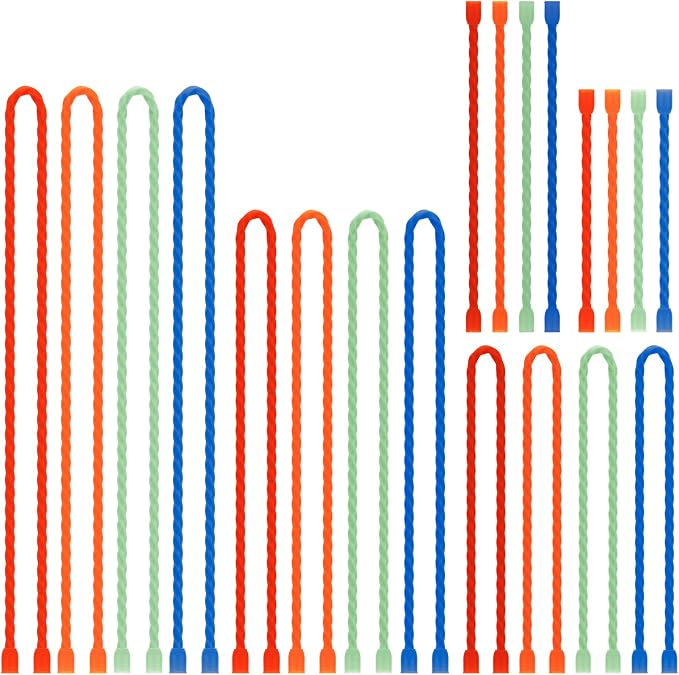 20 PCS Silicone Cable Ties - Reusable Rubber Twist Ties Bendable Steel-Core Cable Ties for Bundling and Holding, All Purpose Cord Tie for Indoor and Outdoor (4"+6"+12"+18"+24")