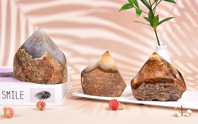 Raw Healing Agate Wand Crystal Geode Irregular Column 0.6-1.1 Lbs for Chakra Alignment Meditation Stone Grounding Energy for Beginners