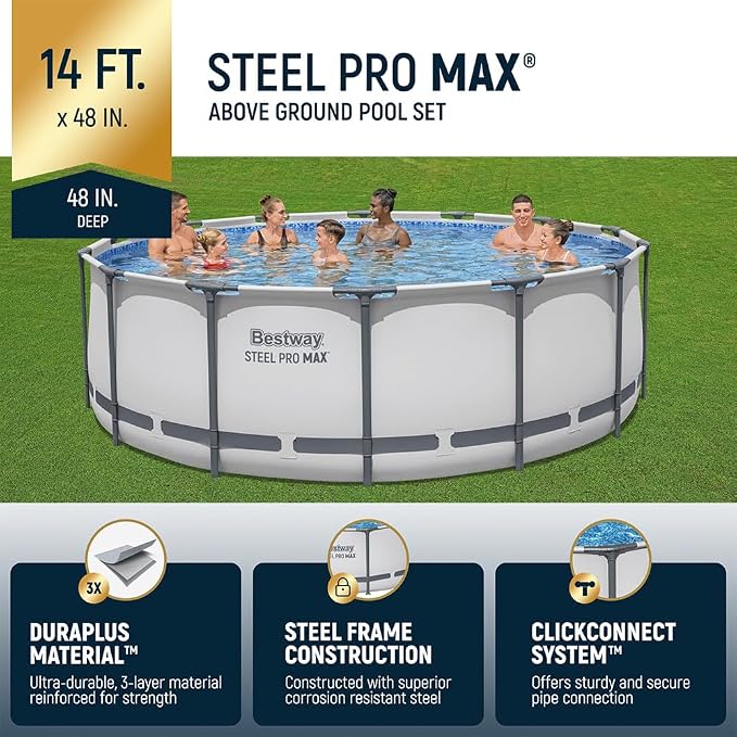 Bestway 2 Pack Steel Pro MAX Above Ground Pool Set, 14 Foot x 48 Inch Round Metal Frame, Outdoor Swimming Pool with 1,000 Filter Pump, Ladder, Cover