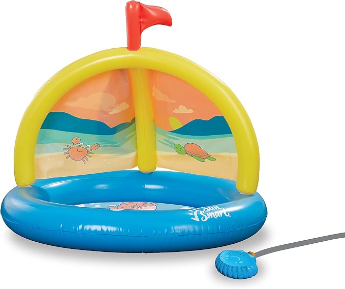 SunSmart Splash 'N Play Sandcastle - Inflatable Kiddie Pool and Sprinkler with Removable, Rotating Canopy