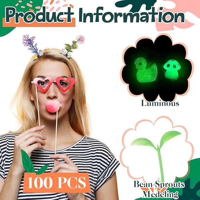 Tigeen 100 Pcs Glow Rave Trinkets Festival Duck Hair Clip with Bean Sprout Mushroom Sprout Hairpins Holiday Funny Plant Flower Hair Accessories for Women Music Festival