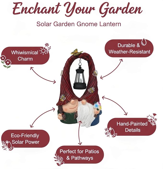 Couple Gnome Decor with Solar Light Lantern Lamp Garden Statue Outdoor Figurine for Yard Patio Unique Perfect Gnomes Gifts for Women Mom Grandma Valentines Decorations