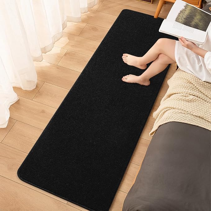 Black 2x6 Hallway Runner Rug | Washable Memory Foam, Low Pile Non Slip Indoor Carpet for Bedroom Bedside Entrance Classroom College Dorm Room Home Decor