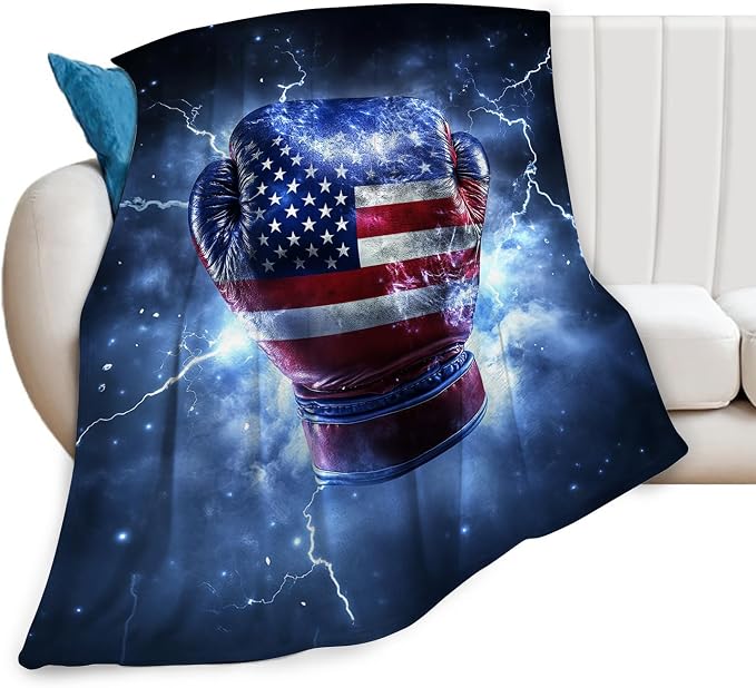 Boxing Throw Blanket Cozy Plush American Flag Gloves Blankets Flannel Fleece Lightweight Fuzzy Party Blanket Gifts for Girls Women Men Boys 50"X40"