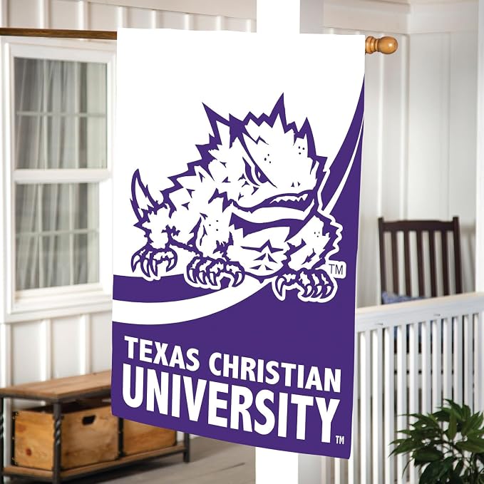NCAA Texas Christian University House Flag, 28 x 44, Double Sided Garden Flags for Outside, Outdoor College Flags & Banners for Gardens Patio, Indoor Wall Decor Flag for Room