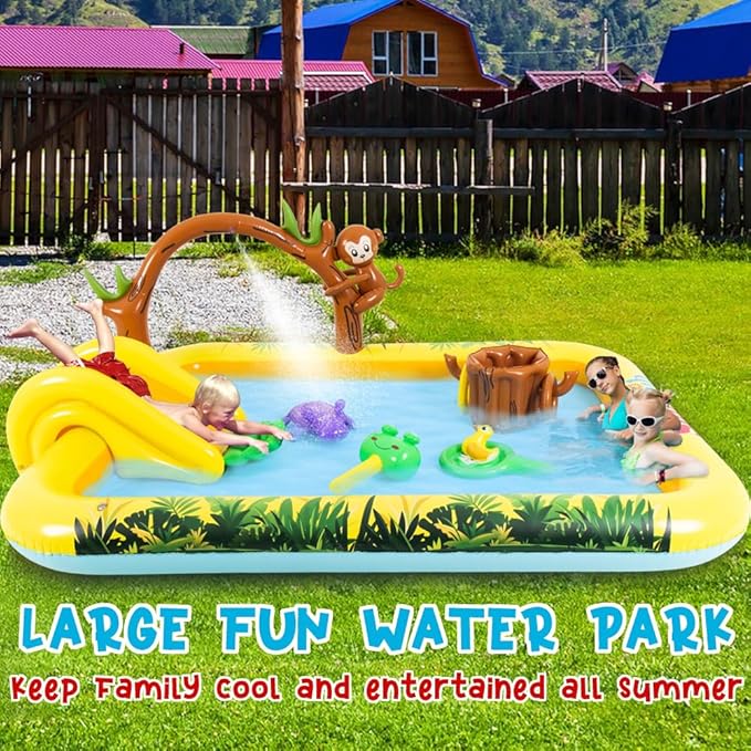 Animal Kids Pool with Slide and Sprinkler, Inflatable Play Center with Toy | Toddler Pool with Water Slide,Blow Up Kiddie Pool for Garden & Backyard,85" x 66" x 33.5"