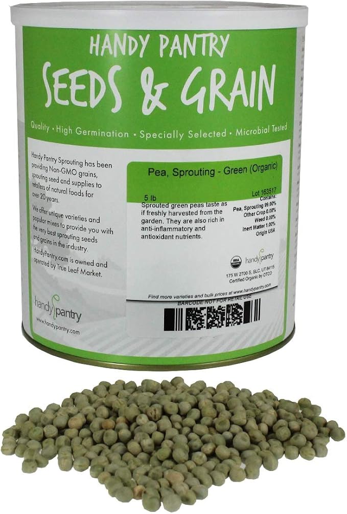Handy Pantry Green Pea Sprouting Seed - 5 Lb Brand - Green Pea for Sprouts | Garden Planting, Cooking, Soup, Emergency Food Storage, Vegetable Gardening