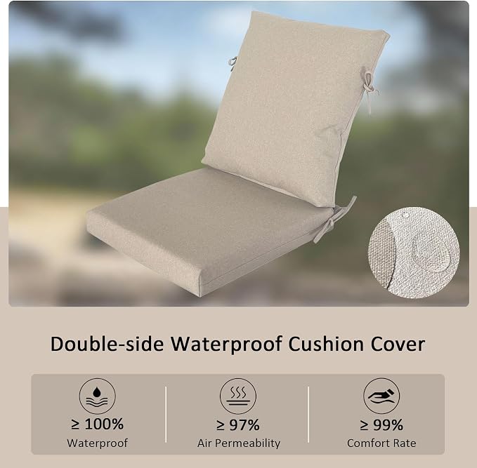20"x20" Outdoor Universal Cushion Set of 1, Patio Cushions with Handles & Ties, Water-Proof Stain-Resistant UV Resistant Weather Resistant High Resilience Foam with YKK Zippers,Riverbed
