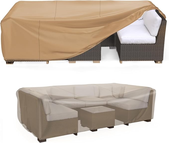 Mrrihand Heavy Duty Patio Furniture Covers, Outdoor Furniture Covers Waterproof Sectional Sofa Set, Patio Table and Chair Set Cover 98" L×78" W×30" H,Brown