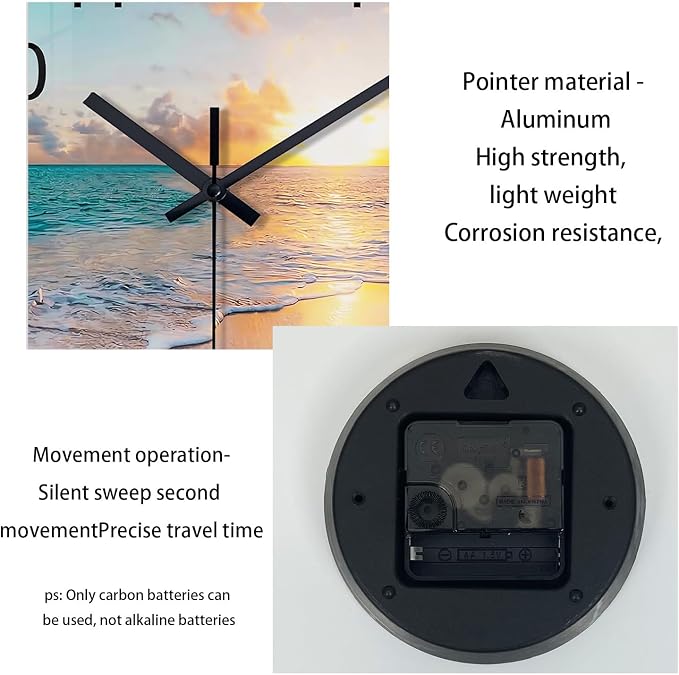 Round Extra Large Glass Wall Clock 24 Inch | Modern Beach Wall Clocks Battery Operated Silent Wall Clock for Living Room Bedroom Office Decor