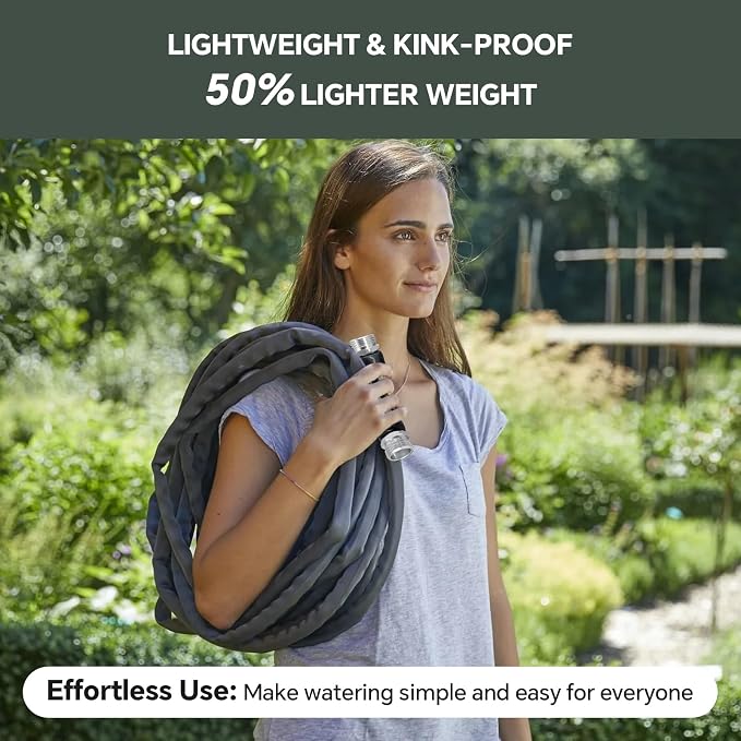 Garden Hose 100ft, Made of TPU(Not PVC), Ultra-Light & Flexible Water Hose, Non-Shrinking, Easy to Store, Drinking Water Safe Material, All-weather, Black&Gray
