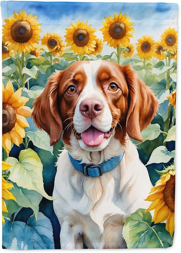 Caroline's Treasures DAC6040GF Brittany Spaniel in Sunflowers Garden Flag Mailbox Flag Decorative Yard Flag Banner Outside Patio Artwork Yard Flower Beds, Garden Size, Multicolor