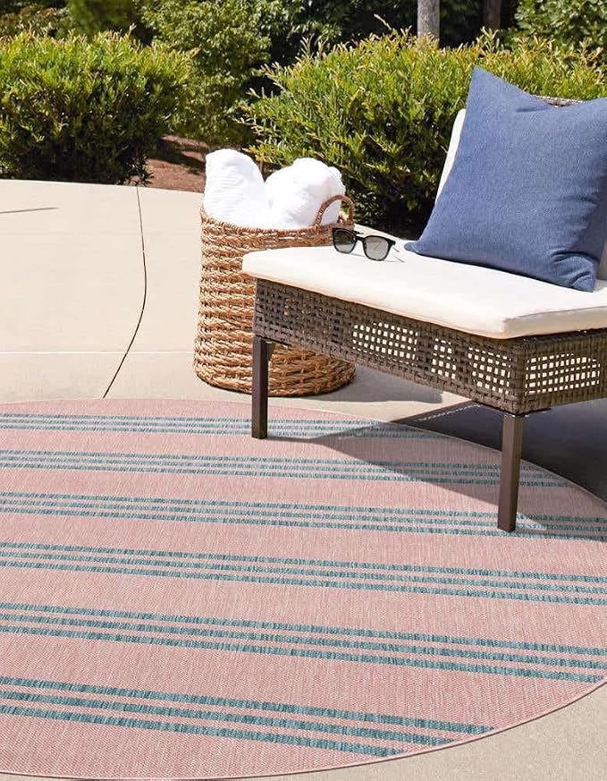 Jill Zarin Jill Zarin Outdoor Collection Area Rug - Anguilla (10' 8" Round, Pink and Aqua/ Blue)
