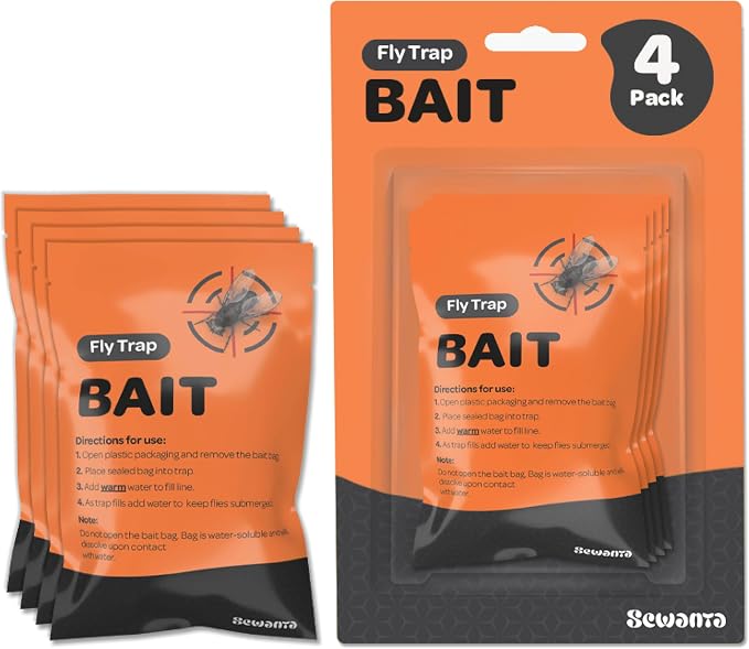 Outdoor Fly Trap Refills [Set of 4] Dissolvable Non-Toxic Bait - Fly Repellent for Outdoor Use Only - Controls Flies for Patios, Barns, Ranches Etc.