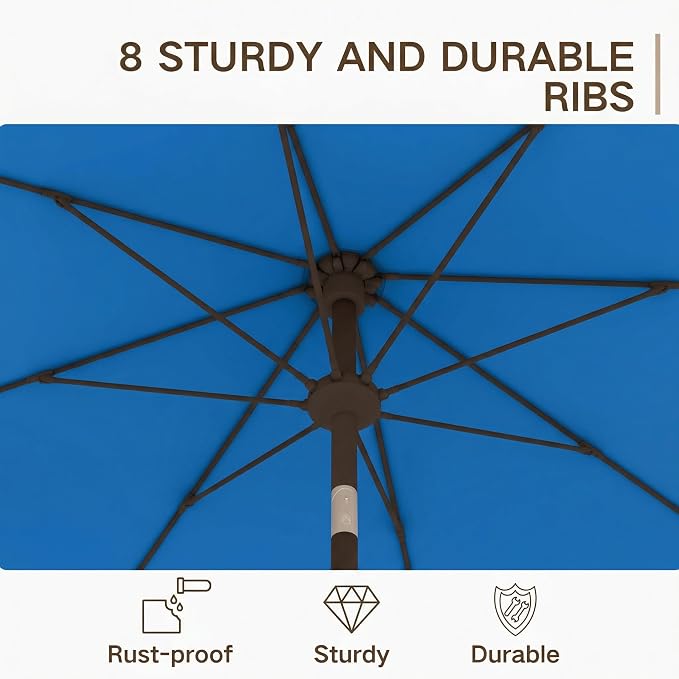 Kingdura 9FT Outdoor Patio Umbrella, Round Market Table Umbrella with Push‑Button Tilt and Crank Lift, 8 Sturdy Metal Ribs, UV50+ Protection Canopy for Backyard, Lawn, Deck, Poolside, Garden (Royal blue)
