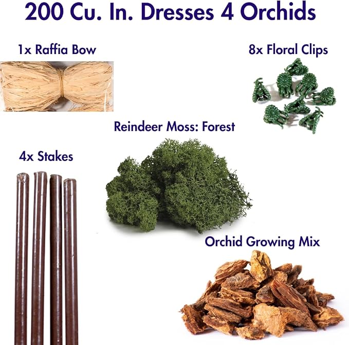SuperMoss (90507) Orchid Potting Kit, Complete Orchid Care Set with Preserved Moss, Orchid Bark, Floral Clips and Stakes, 200 Cu. In., Reindeer Moss, Green