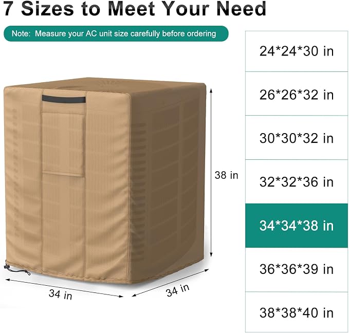 Central Large Air Conditioner Cover for Outside Units, Waterproof & Windproof Outdoor AC Units Cover Brown (34"x34"x38" Inch)