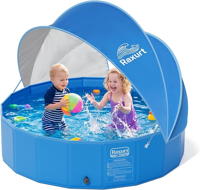 Baby Pool with Canopy, 47" Kiddie Pool with UPF 50+ Sunshade | Foldable Toddler Pool and Kids Pool with Non-slip Design, Portable Setup and Durable Construction for Backyard Summer Fun