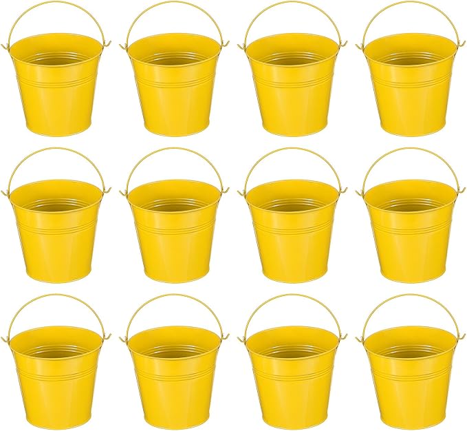 PATIKIL 5.1"x4.7" Small Metal Buckets with Handle, 12 Pcs Mini Galvanized Bucket Colorful Easter Buckets for Crafts Party Favors Decoration, Yellow