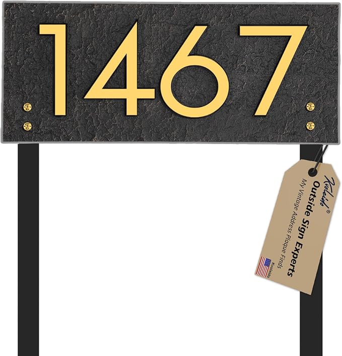 Personalized Address Sign LAWN MOUNTED - House Number Sign,Address Plaque,House Address Numbers for Outside House Lawn Insert,Yard,Ground,Garden,Drive Way Free Standing with Stakes(Golden)