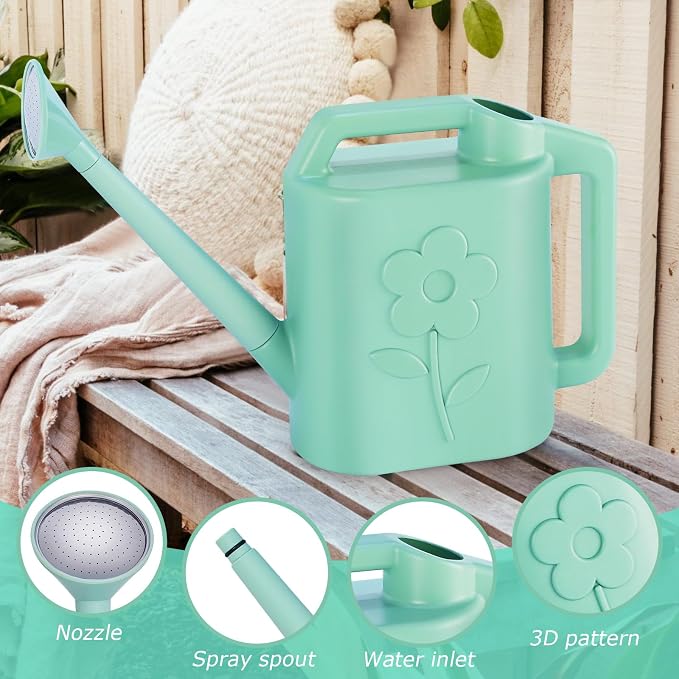 2 Gallon Watering Can for Indoor Plants, Garden Watering Cans for Outdoor Plant House Flower, Modern Plant Watering Can Large Long Spout with Sprinkler Head