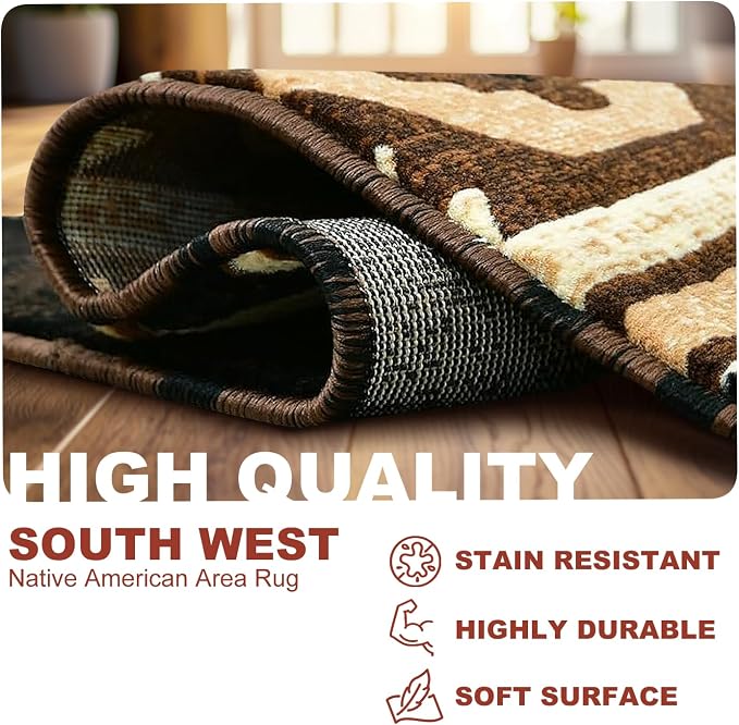 YHSF Southwestern Area Rug - Anti Static & Washable - Black, 2 ft x 3 ft | Soft Native American Tribal Floor Rugs for Living Room, Bedroom, Hallways, and More - Easy-to-Clean Home Decors